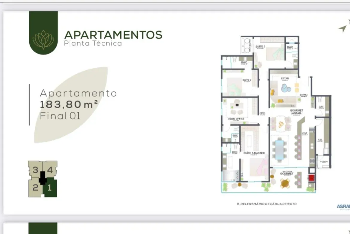 Apartamento com 3 suítes e 2 vagas de garagem na Praia Brava - Itajai