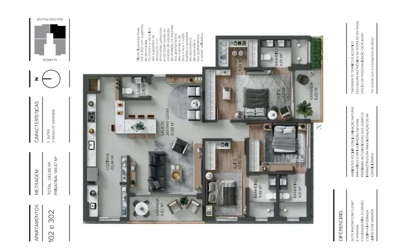 Apartamento Duplex mobiliado com 3 dormitórios sendo 3 suítes e 2 vagas de garagem - Jurerê/SC