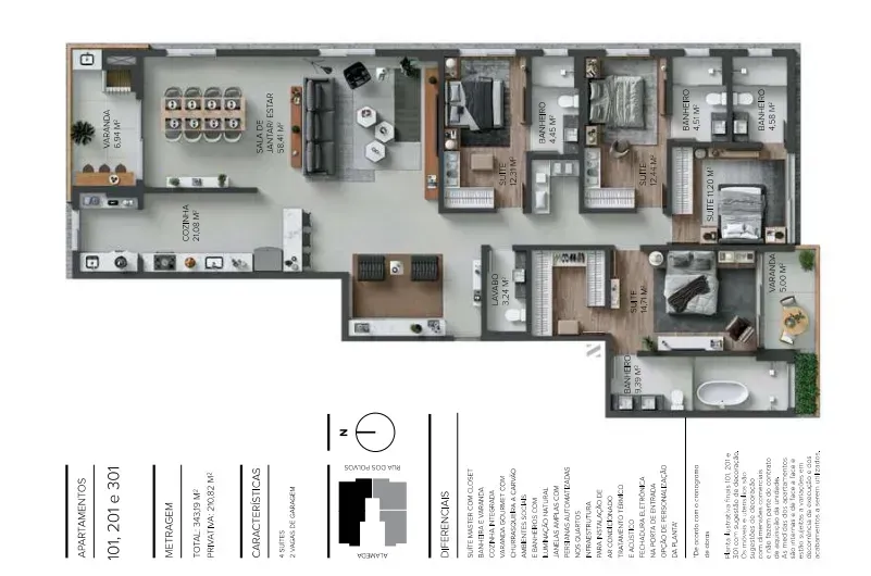 Apartamento Duplex mobiliado com 3 dormitórios sendo 3 suítes e 2 vagas de garagem - Jurerê/SC