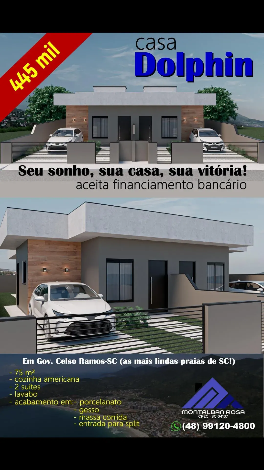 Casa com 2 suítes e 1 vaga de garagem no bairro Areias de Baixo em Governador Celso Ramos