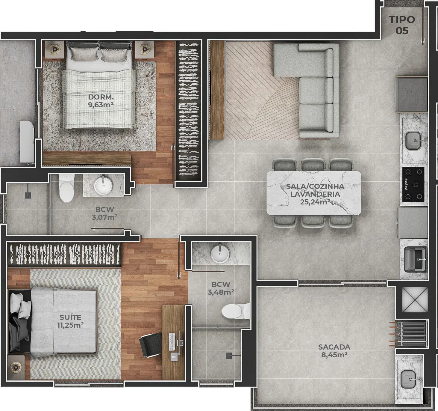Apartamento com 2 dormitórios sendo 1 suíte e 1 vaga de garagem em Navegantes/SC