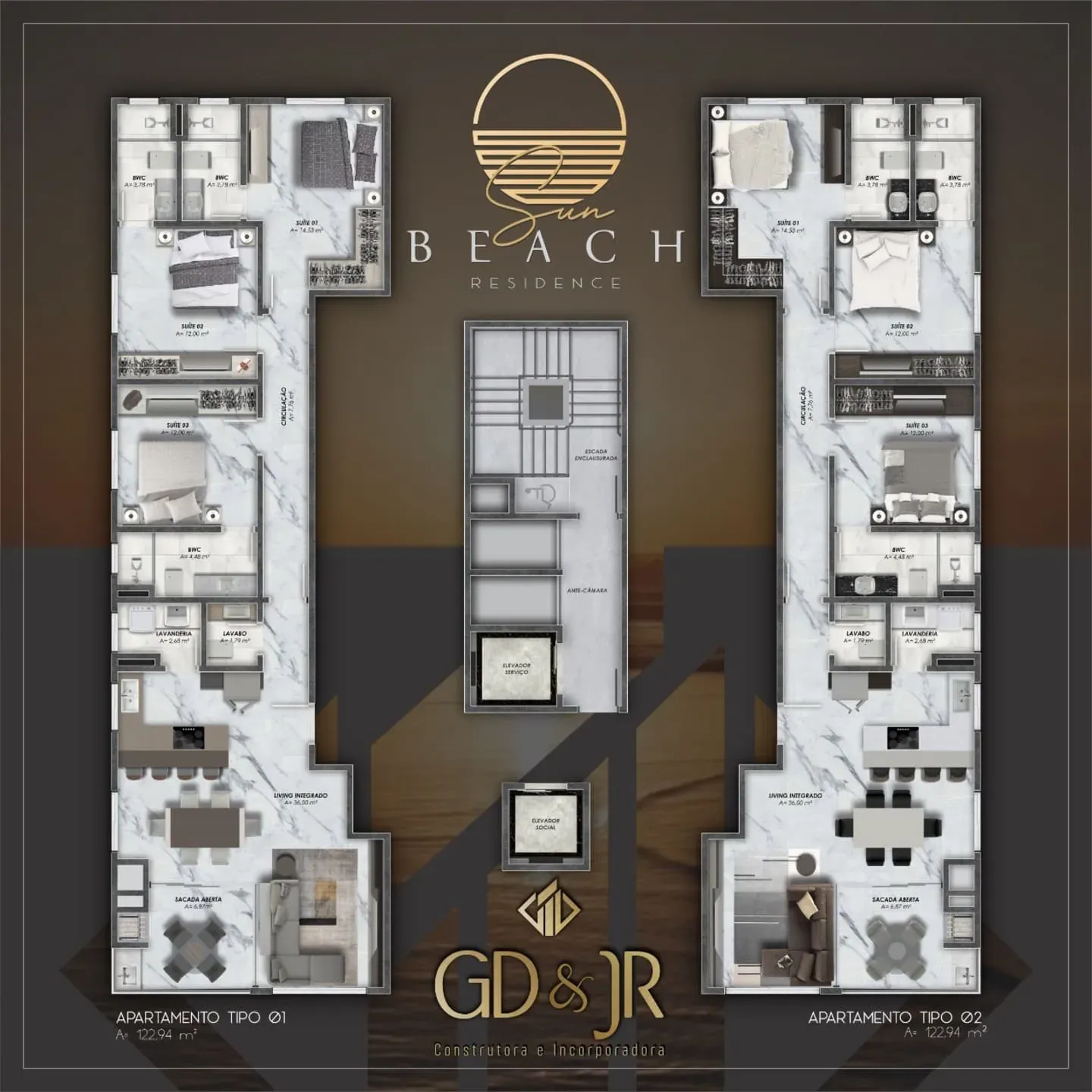 Apartamento com 3 dormitórios sendo 3 suítes e 2 vagas de garagem em Porto Belo/SC