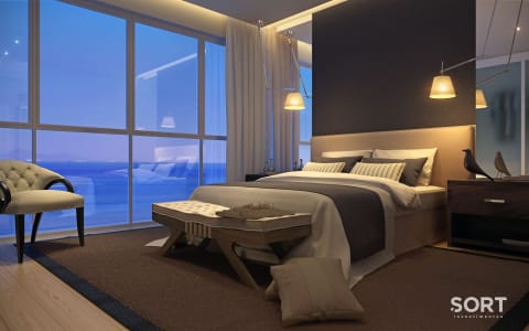 Suíte Apartamento Frente Mar Andar Alto no Edifício One Tower
