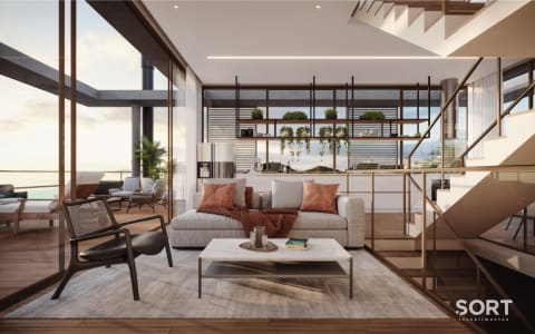 Sala de estar Apartamento Vista Mar no Edifício Horizon Luxury Residences