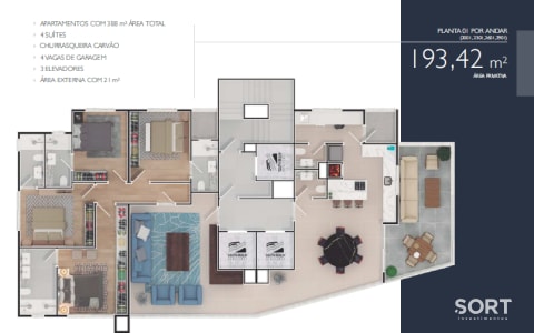 Planta Apartamento a 100 Metros da Praia no Edifício South Beach Residence