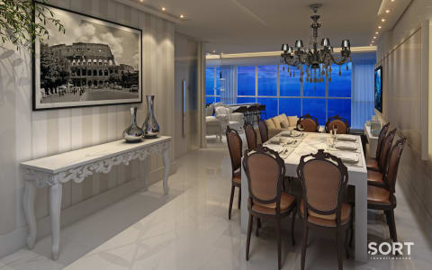 Sala de Jantar Apartamento Frente Mar Andar Alto no Edifício One Tower