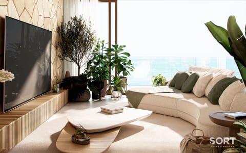 Sala de Estar Apartamento Frente Mar no Scenarium Brava Norte