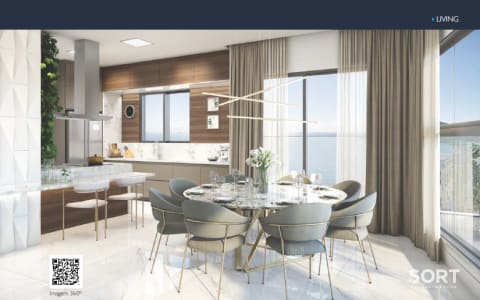 Sala de Jantar Apartamento a 100 Metros da Praia no Edifício South Beach Residence